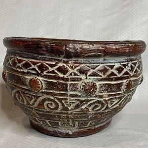 Vintage red ware pottery wall pocket vase.